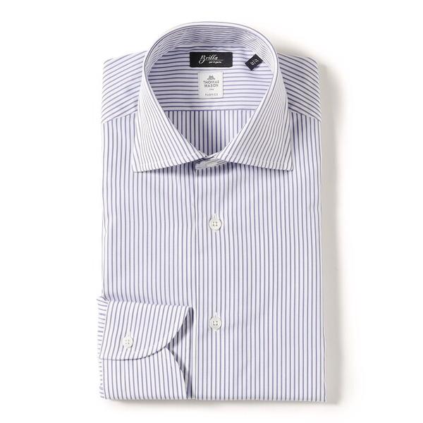 シャツ コットン ペンシルストライプ ワイドカラーシャツ メンズ