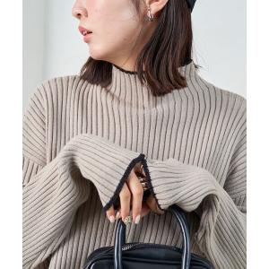 ニット セーター 限定展開　配色ライン リブ ニット ハイネック プルオーバー レディース