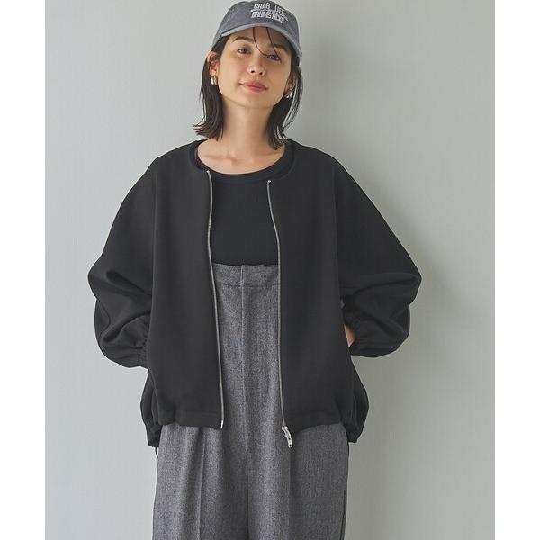 ブルゾン アウター ダブルジャージーノーカラージャケット レディース