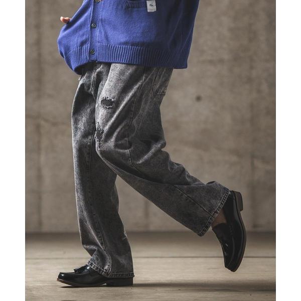 ジーンズ mp12709- Chemical processing denim wide strai...
