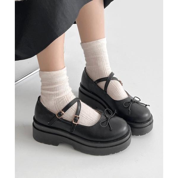 フォーマルシューズ 「新色追加」軽量厚底 ダブルソール  2WAY ストラップ  リボン メリージェ...