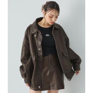 ブルゾン アウター ヴィンテージライクフェイクレザーBIGブルゾン レディース