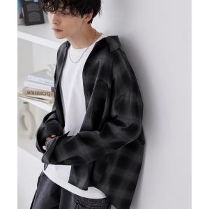 シャツ スモークカラーオンブレチェックルーズシャツ メンズ レディース