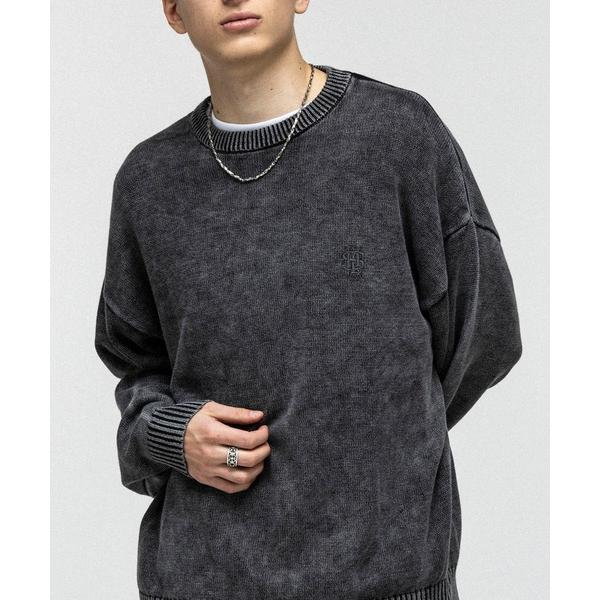 セーター ニット 「新色追加」 ヴィンテージライク ピグメント加工 ビッグシルエット ワンポイント刺...