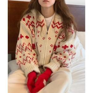ニット セーター ノルディックカウチンジップニットカーディガン レディース