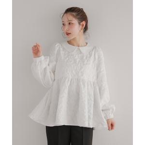 ブラウス シャツ 丸襟ジャガードペプラムトップス レディース