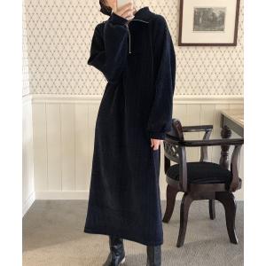 ワンピース ハーフジップハイネックコーデュロイロングワンピース