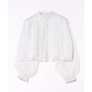 ブラウス シャツ 先染めストライプ×チュールレイヤードブラウス レディース