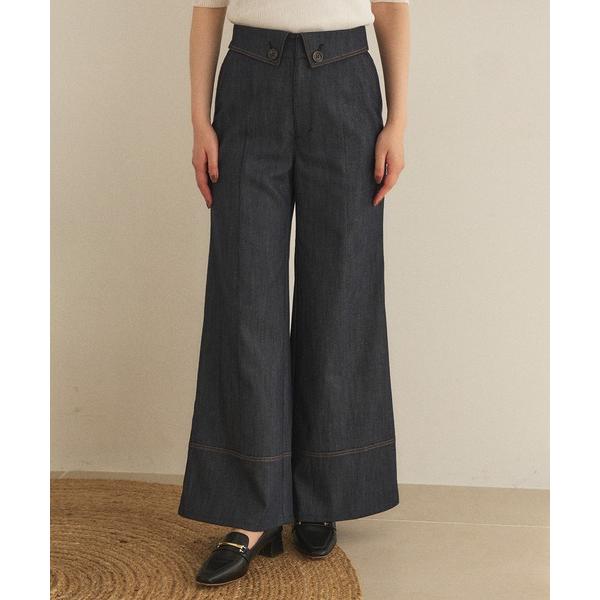 ジーンズ デニム デニムパンツ 「プラス5cm見え」ミディアムリヨセルデニムフレアワイドパンツ「日本...