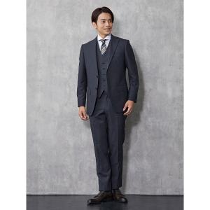 セットアップ 「Super100'S」ウール100％　スリーピーススーツ　ストライプ　ネイビー メンズ