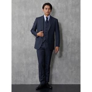 セットアップ 「Super100'S」ウール100％　スリーピーススーツ　無地調　ネイビー メンズ