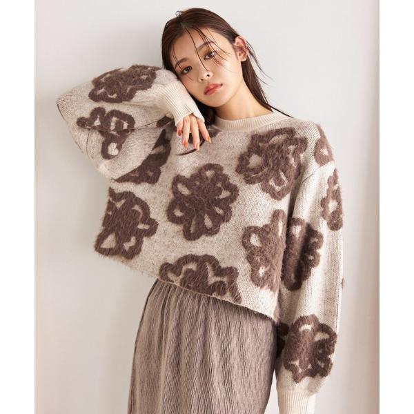 ニット セーター フェザーフラワージャガードニットプルオーバー　142901 レディース