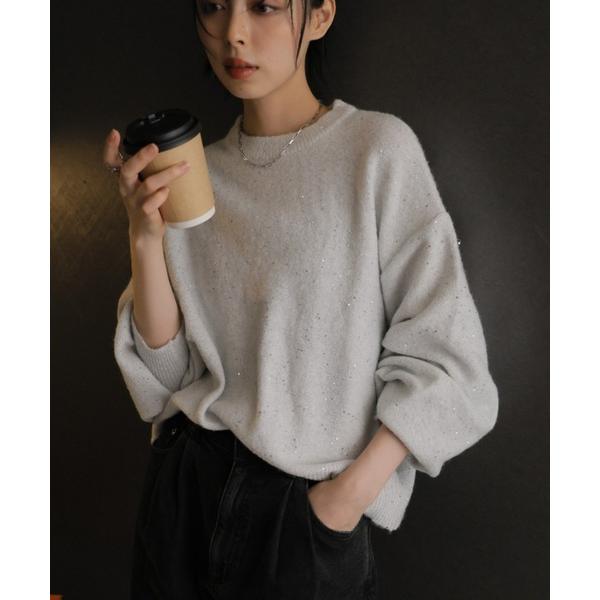 ニット セーター ボリュームスリーブラメニット レディース