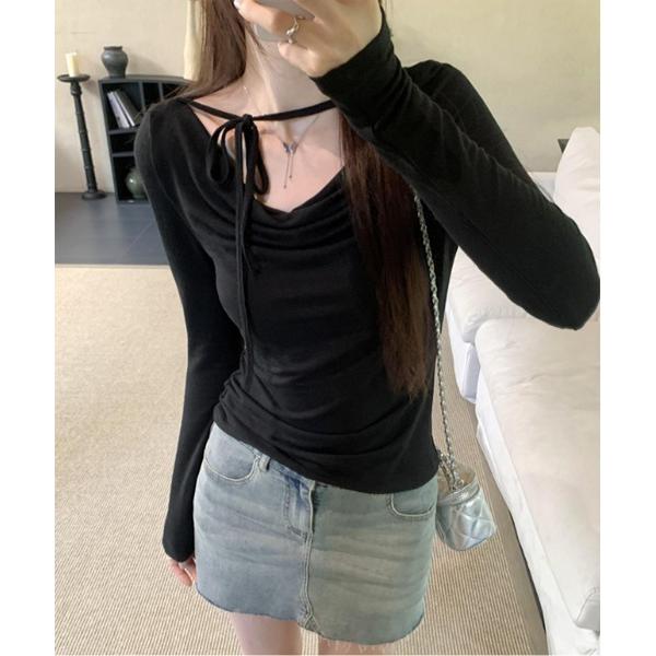 tシャツ ストラップドレープオフロングTシャツ レディース