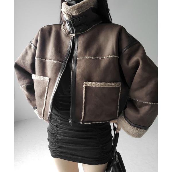 ムートンコート ボアコート 「 スタンドカラーにできる２WAY 」B-3ショートボアフライトムートン...