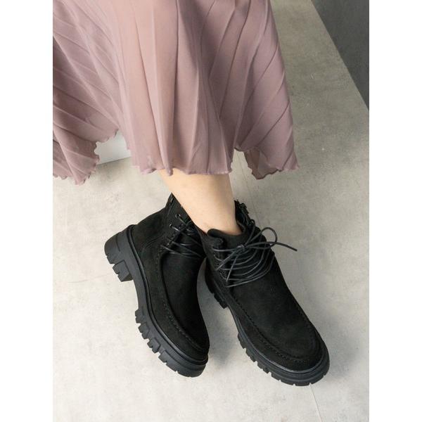 ブーツ レースアップスエードタンクソールショートブーツ レディース