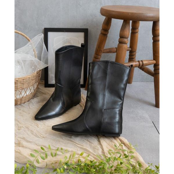 ブーツ インヒールワイドシャフトミドルブーツ レディース