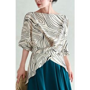 ブラウス シャツ 巻きつけるラップデザインのアートラインブラウス レディース