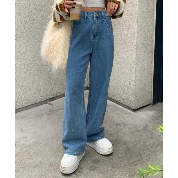 ジーンズ デニム デニムパンツ mayu - ラインストーンストレートデニムmade in INTE...