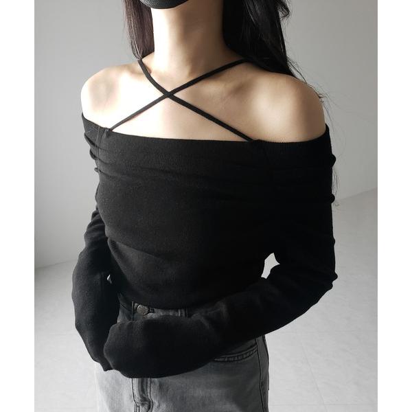 ニット セーター 「 ３WAY 」クロスストラップオフショルニットトップス ／ cross stra...