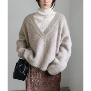 ニット セーター ウール混Vネックトップス レディース