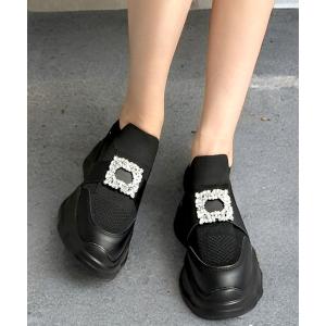 スニーカー 「22-24.5cm」 ビジュー付き厚底スニーカー レディース