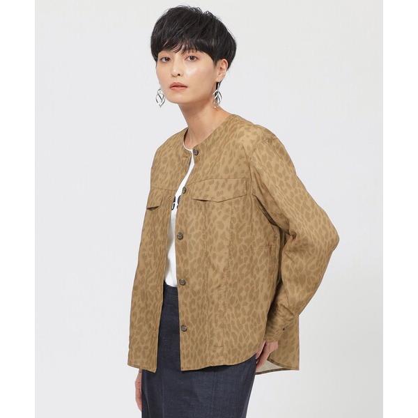 ジャケット ノーカラージャケット 「ウォッシャブル」パンサープリントシャツジャケット レディース