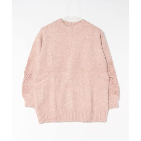 ニット セーター 袖レース使いシャギーニットプルオーバー レディース