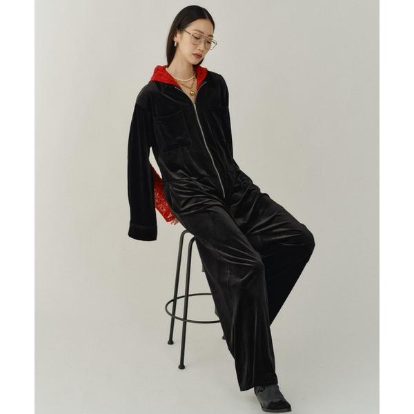 オールインワン Fastener slit velours jumpsuit / ファスナースリット...