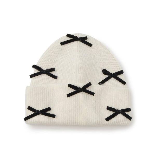 ニット帽 ニットキャップ ベロアメニーリボンニット帽 レディース