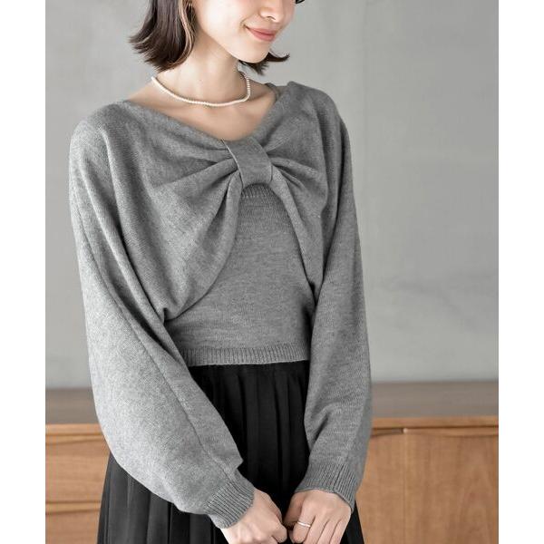 カーディガン リボンデザインニットカーデ＋キャミアンサンブル レディース