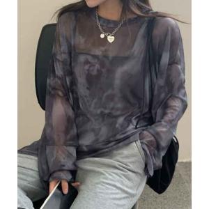 ワイズ　Y's パワーネット長袖シアーカットソー She's Closet tシャツ ニュアンス柄長袖メッシュパワーネット