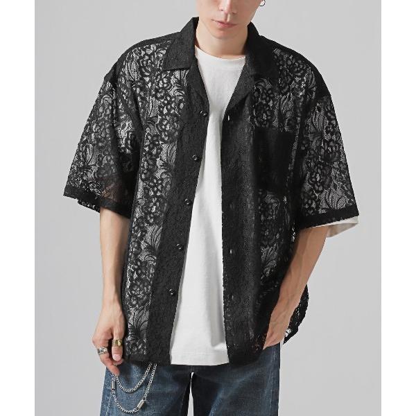 シャツ フラワーレース開襟半袖シアーシャツ メンズ レディース