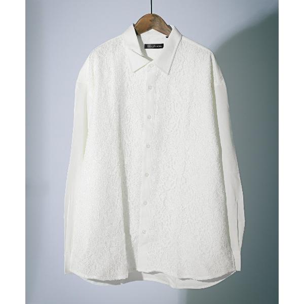 シャツ レース貼り付けビッグシルエット長袖シャツ メンズ レディース