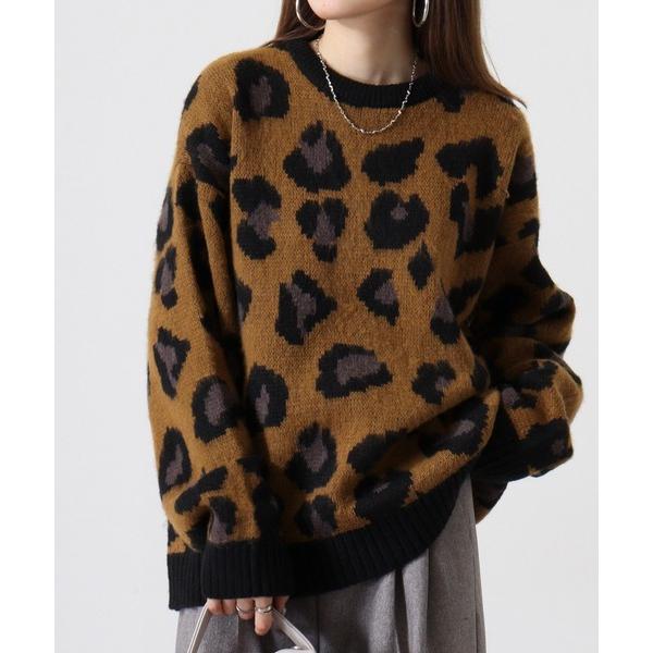 セーター ニット WS select 起毛 レオパード柄オーバーサイズクルーニット メンズ レディー...