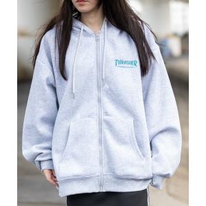 パーカー 「at」「THRASHER/スラッシャー」裏起毛 ロゴ刺繍 フルジップパーカー メンズ レディース