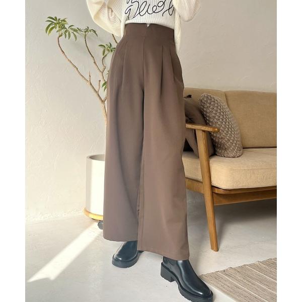 スラックス パンツ ハイウエストタックスラックス レディース