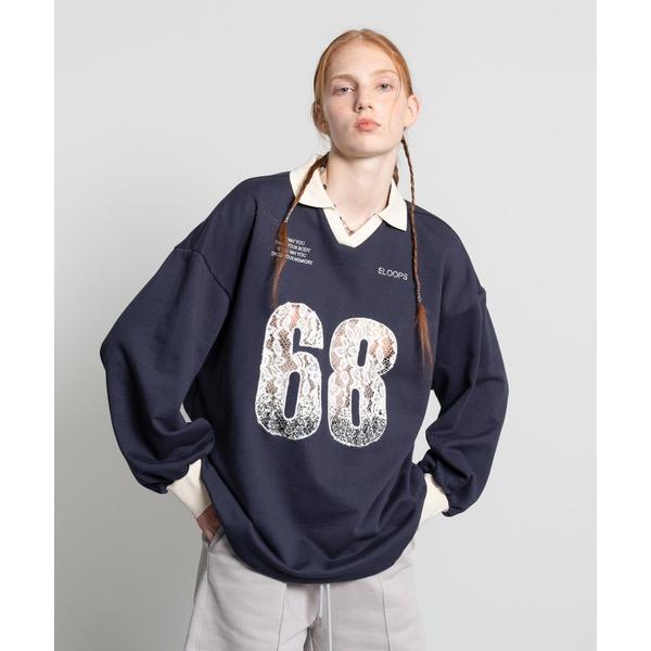 トレーナー スウェット 「ELOOPS」オーバーサイズVネック ボリュームスリーブ スパンコールレー...