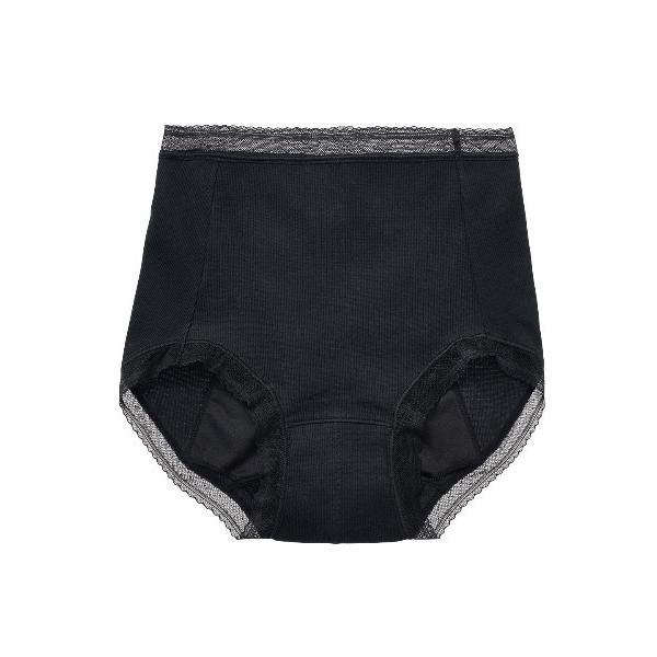 ショーツ 「きもちいいショーツ」綿混リブウエストレースナイトサニタリーショーツ(ジャストウエスト)