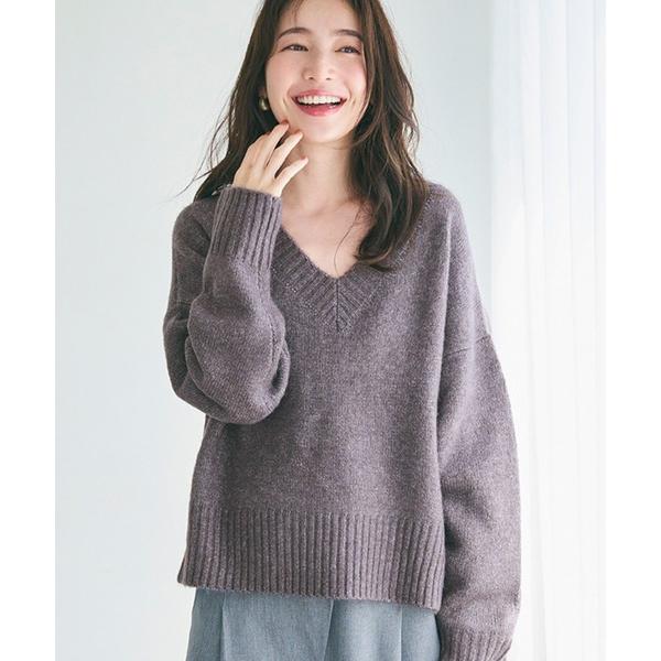ニット セーター ふあふあヤク風 Vネックニットトップス レディース