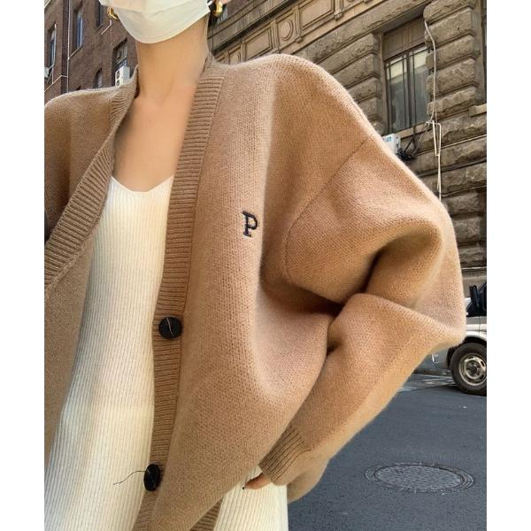 カーディガン ニットカーディガン ワンポイント刺繍 レディース ニット ゆったり 長袖 レディース