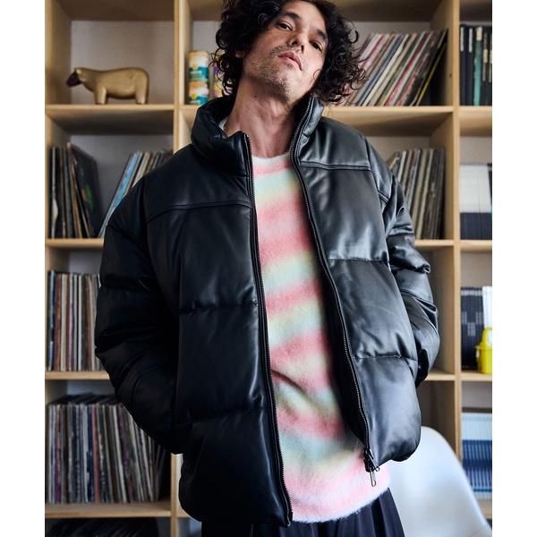 ダウンジャケット ダウン ADAMPATEK/leather looose down jacket/...