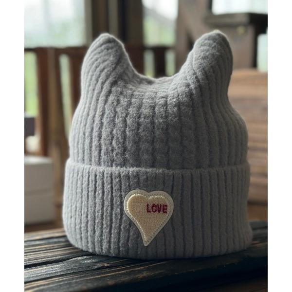 ニット帽 ニットキャップ ネコミミハートポイントビーニー レディース