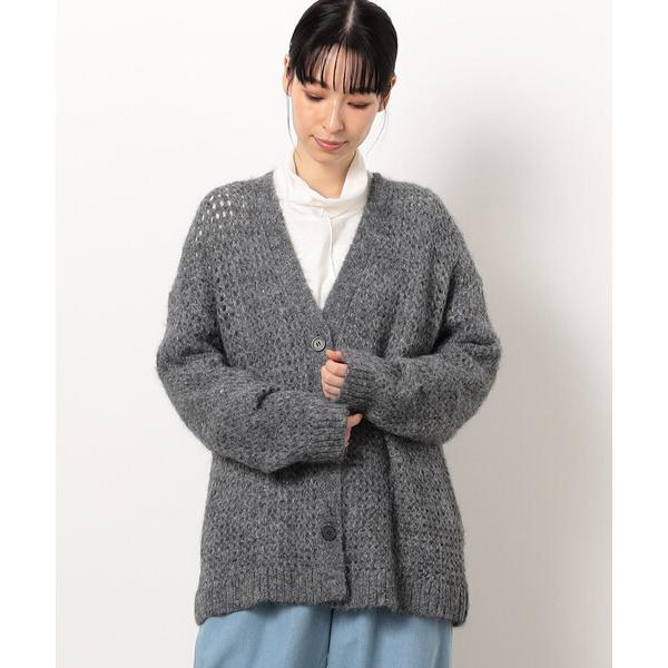 カーディガン へアリーメッシュ　Ｖネック　ニットカーディガン レディース
