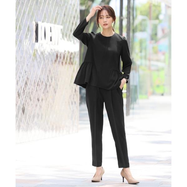 セットアップ ペプラムギャザーブラウス テーパードパンツ セットアップ スーツ フォーマル セレモニ...