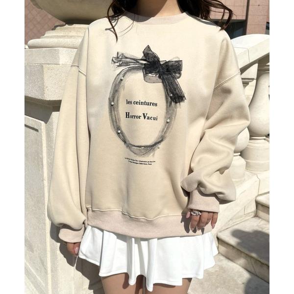 トレーナー スウェット オーバーサイズパールデザインスウェット レディース
