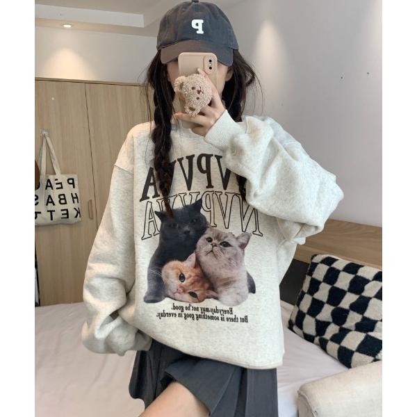 トレーナー スウェット キャットプリントスウェット レディース