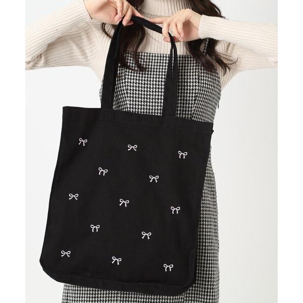 トートバッグ リボン刺繍キャンバストートバッグ レディース