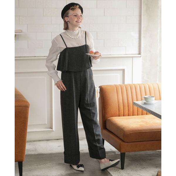 オールインワン 「BONLECILL noir」「セットアップ対応」ツイードフリルビスチェオールイン...