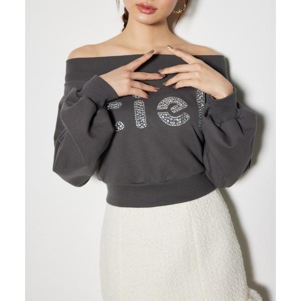 トレーナー スウェット オフショルビッグロゴスウェットトップス 秋服 冬服 トレーナー レディース